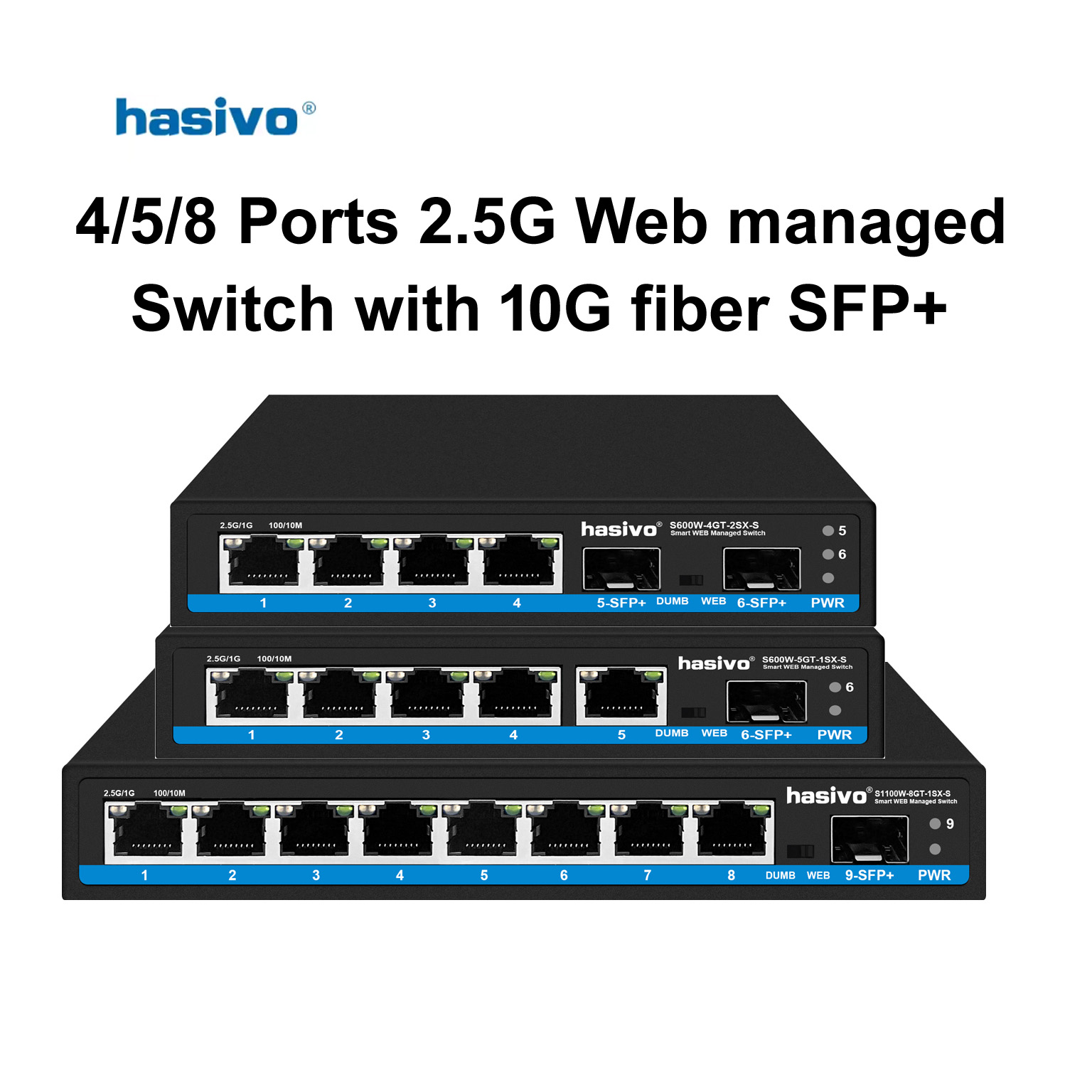 Sfp+ 10G Managed Switch 8 Port - هاسيفو مفتاح شبكة 2.5G بـ 4/5/8