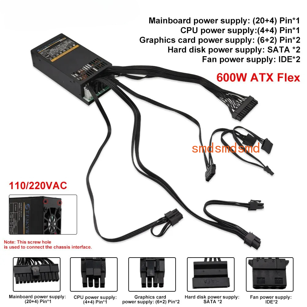 مزود طاقة معياري 600 واط صغير  - مراجعة Atx Power Supply 1U Flex 500W وسعره