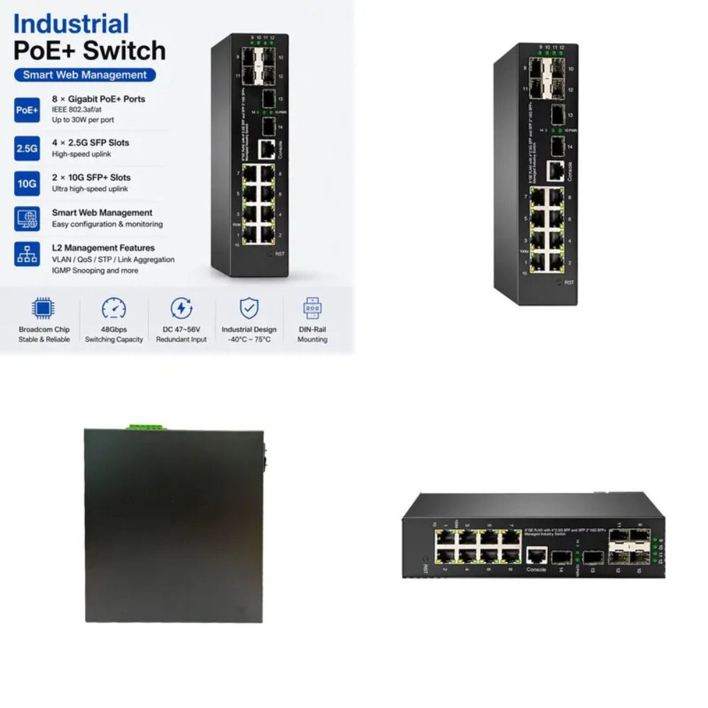 محول شبكة صناعي من نوع PoE+ بس - مراجعة Sfp+ 10G Managed Switch 8 Port وسعره