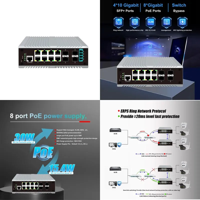 محول شبكة صناعي بـ 8 منافذ PoE - مراجعة Sfp+ 10G Managed Switch 8 Port وسعره